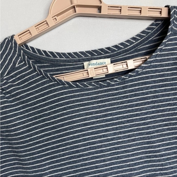 Sundance Day to Day Coastal Shift Dress Sz L Blue Striped Cap Sleeve Beach - Picture 8 of 11